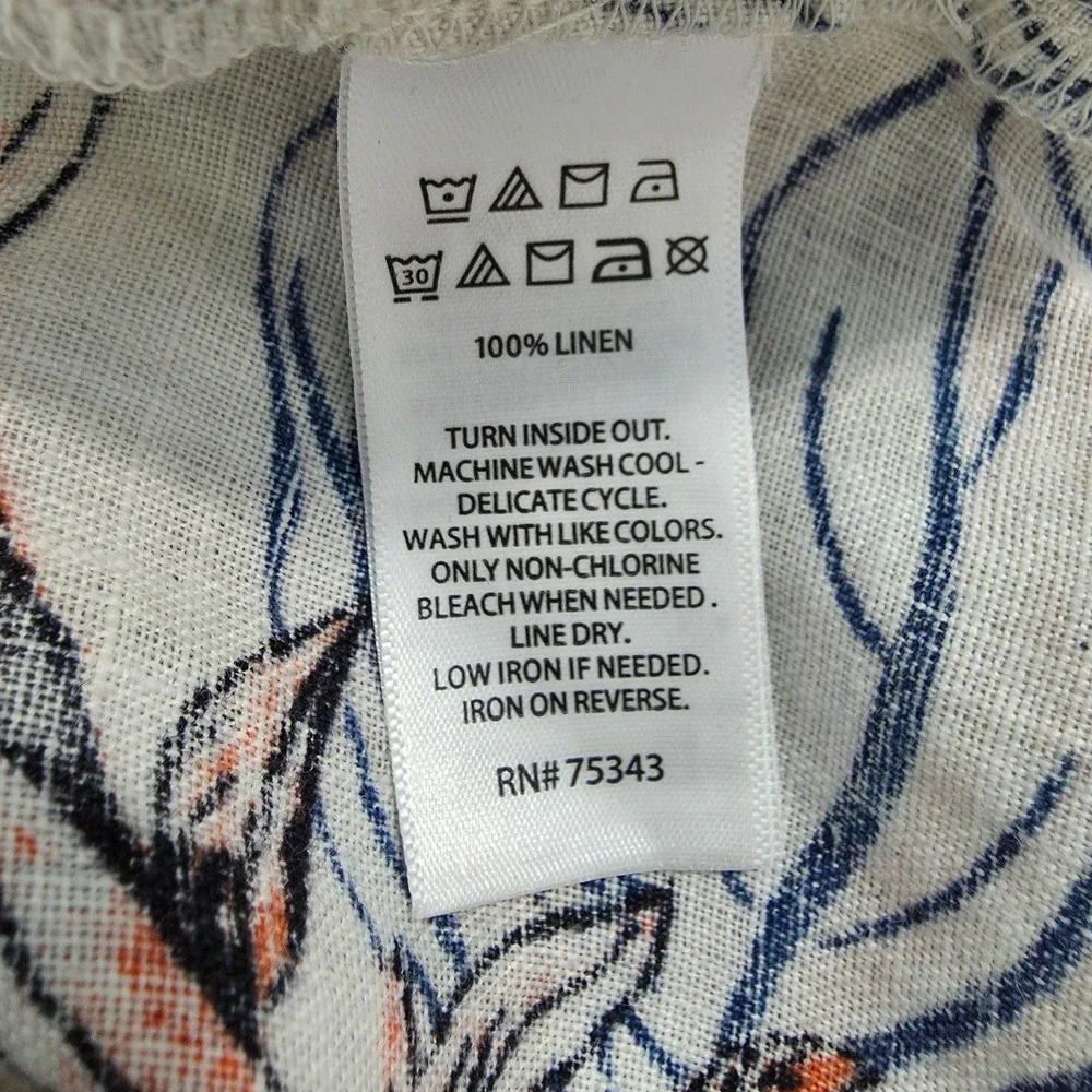Tahari 100% Linen Tropical Floral Mini Dress Sz M Beach Boho Print Ruffle‎ Shift